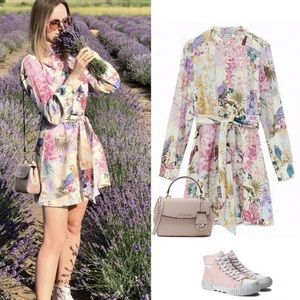 NWT ZARA FLORAL PRINT MINI DRESS Multicolored M 2725/119